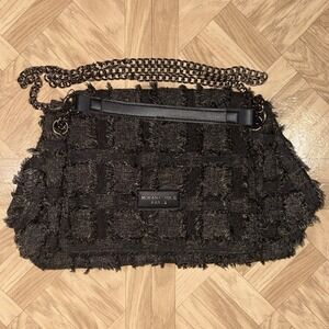 Mokani Yole Paris 7 x10 Frayed Checkered Chain Strap Snap Shoulder Handbag Purse